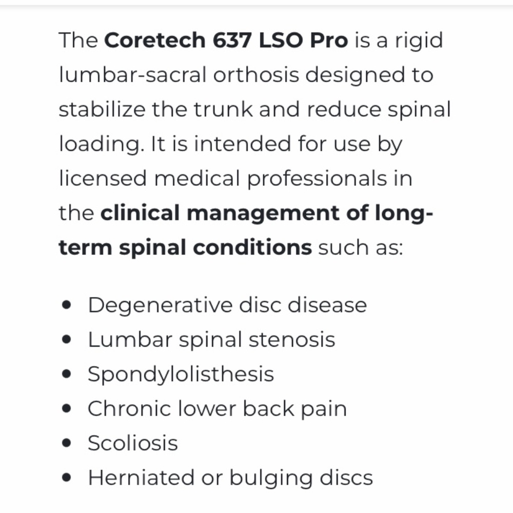 Core tech By Vive Health 637 LSO Lumbar Brace - Picture 7 of 16